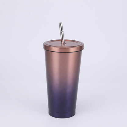 Stainless Steel Insulated Tumbler  in gradient colour yellow purple (purple at the bottom and the top is a copper colour), size of 500ml with Straw.