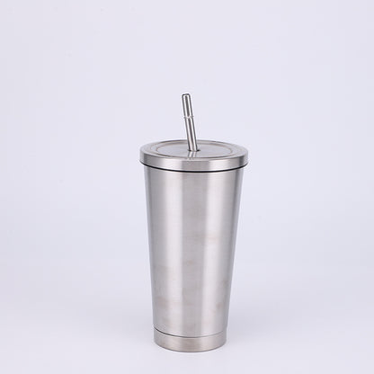 Stainless Steel Insulated Tumbler  in Silver Steel, size of 500ml with Straw.
