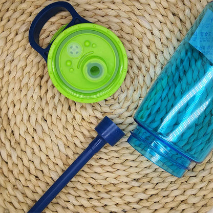 this shows 3 components to the kids water bottle. The bottle, the straw attachment and the lid of the bottle