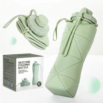 This is an image showing the bottle filled, the collapsed bottle compact for travel.