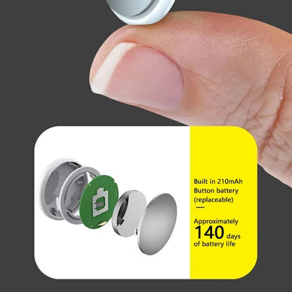 Close-up of a button battery with a hand holding it, showing battery life details.
