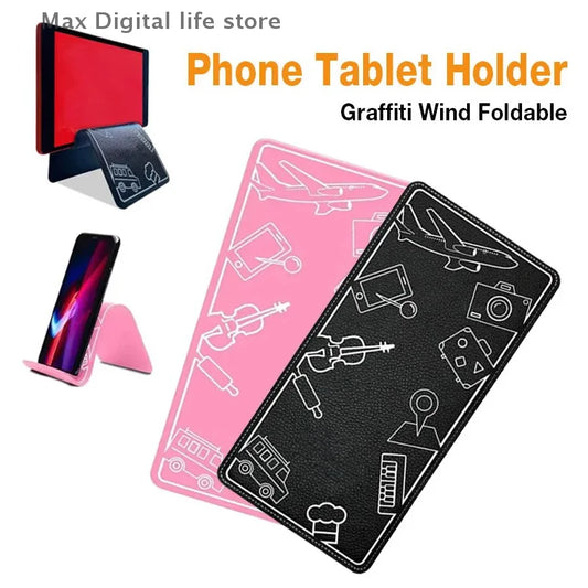 Foldable phone tablet holder with travel design on a white background