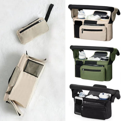 shows that the zipper pouch can be detached and has a wrist strap