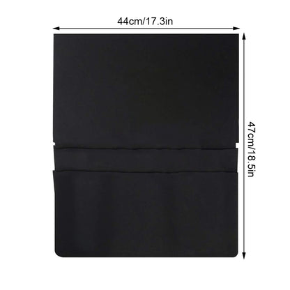 Blackaiplane table cover with dimensions labeled on a white background. 44cm x 47cm OR 17.3 in x 18.5 in