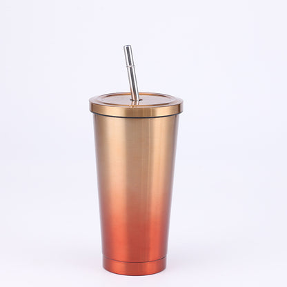 Stainless Steel Insulated Tumbler  in gradient colour yellow red (red at the bottom and the top is a copper colour), size of 500ml with Straw.