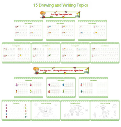 This shows that there are at least 15 pages of tracing, colouring and drawing activities in the busy book.