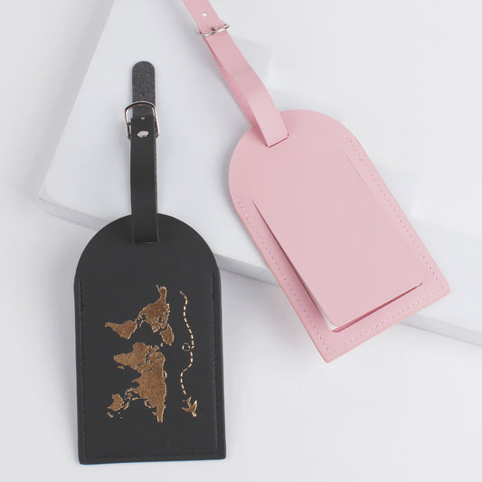 World Traveller Luggage Tag PU Leather in lovely colours and gold world detail